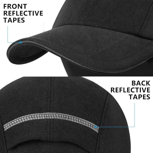 GADIEMKENSD Women's Winter Reflective Fleece Ponytail Hat with Drop Down Ear Warmer - color: Black, size: 7 1/8-7 5/8