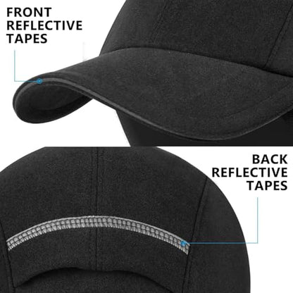 GADIEMKENSD Women's Winter Reflective Fleece Ponytail Hat with Drop Down Ear Warmer - color: Black, size: 7 1/8-7 5/8