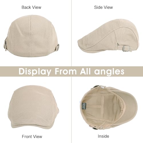 3Pcs Cotton Newsboy Hat for Men Cool Adjustable Flat Cap - color: Wy1-black+lightgrey+khaki