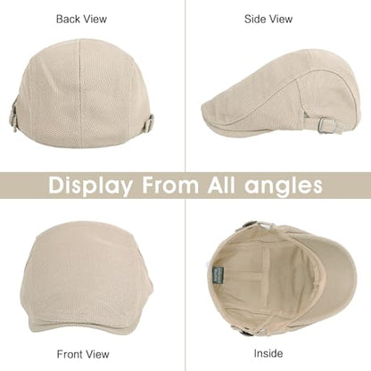 3Pcs Cotton Newsboy Hat for Men Cool Adjustable Flat Cap - color: Wy1-black+lightgrey+khaki