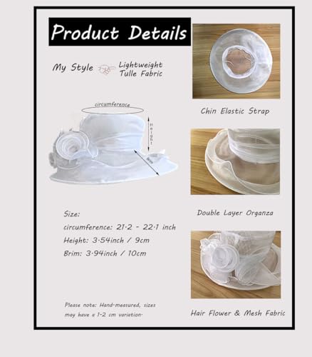Women's Kentucky Derby Church Dress Hat Wide Brim Leaf Flower Bridal Shower Hat - color: A8 White