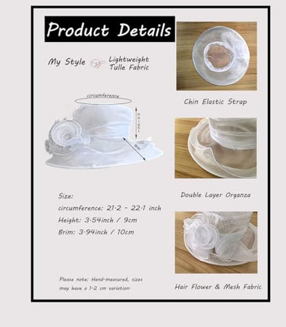 Women's Kentucky Derby Church Dress Hat Wide Brim Leaf Flower Bridal Shower Hat - color: A8 White