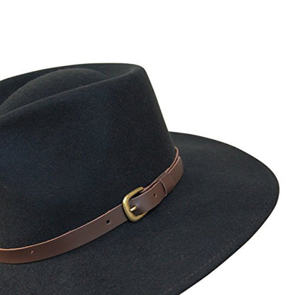 B&S Premium Lewis - Wide Brim Fedora Hat - 100% Wool Felt - Water Resistant - Leather Band - color: Black, size: 7 3/4