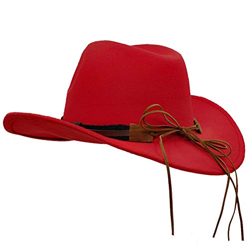 Men & Women's Fur Felt Cowboy Hat Wide Brim Western Outback - color: Red