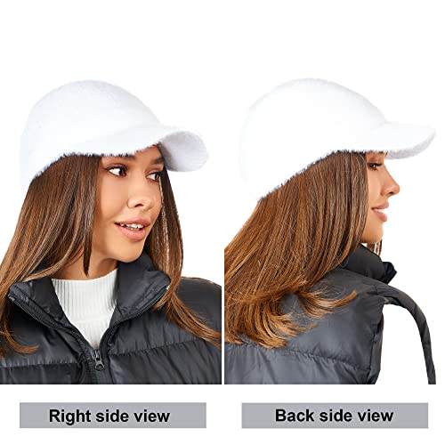 Beanie Visor - Womens Winter Wool Knit Hat with Brim - Billed Knit Cap Newsboy Hats - color: White