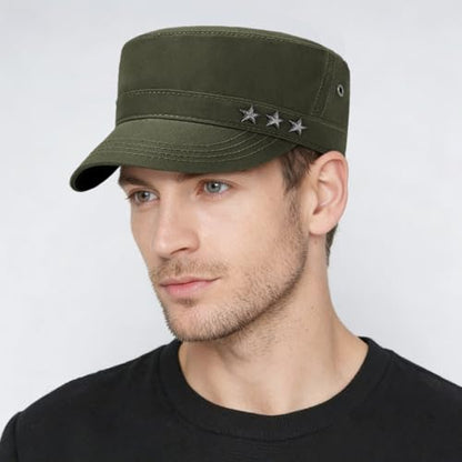 Initlove Cadet Army Cap Military Unisex Flat Top Hat for Men Women - color: Star Green