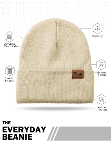 Beanie Hats for Men Women Knit Winter Hat, Warm Skull Stocking Cap, Striped Snow Hat Heated Cuffed Beanie - color: 2p-black+beige