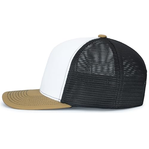 Pacific Headwear Contrast Stitch Trucker Pacflex Snapback Cap - color: White/Light Charcoal/Buck