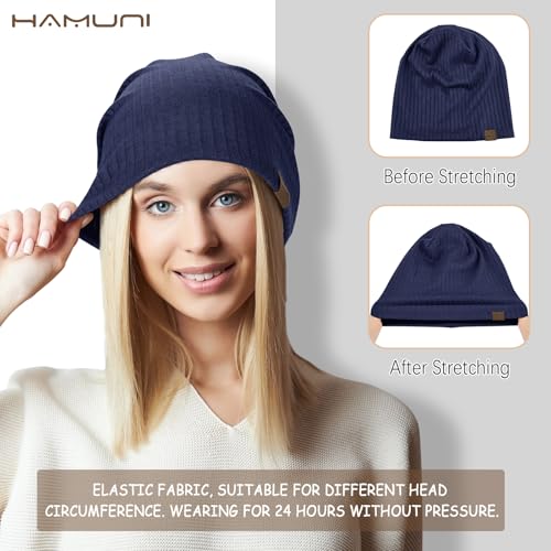HAMUNI Slouchy Beanie for Men Women Soft Lightweight Chemo Headwear - color: Dark Blue