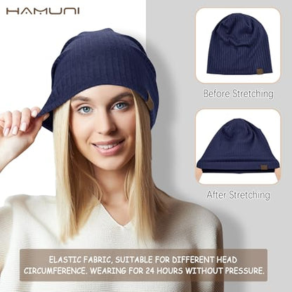 HAMUNI Slouchy Beanie for Men Women Soft Lightweight Chemo Headwear - color: Dark Blue
