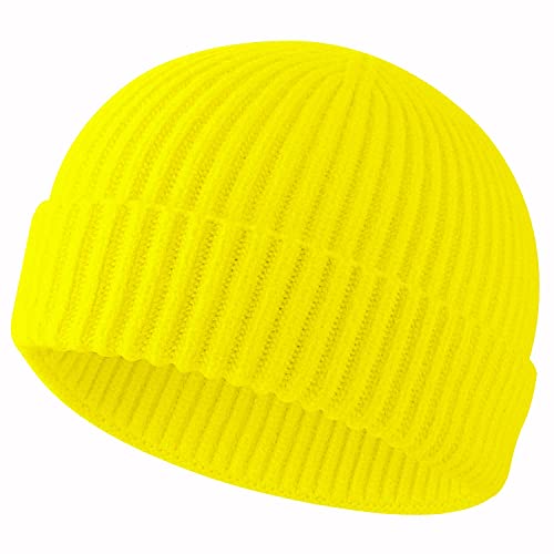 ROYBENS Swag Wool Knit Cuff Short Fisherman Beanie for Men Women Winter Hat - color: 1pcs-bright Yellow