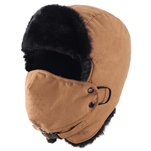 Connectyle Aviator Trapper Hat for Men Women Faux Fur Warm Winter Hat with Ear Flaps Faux Suede Ushanka Cold Weather Hats - color: Brown