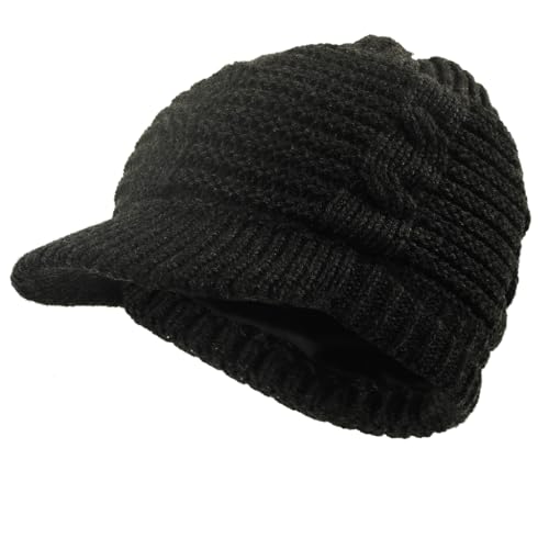 Women's BeanieTail Warm Knit Hat Messy High Bun Ponytail Visor Beanie Cap - color: B340-grey, size: Medium