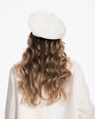 Women's Knitted Beret, French Style Double Layer Winter Autumn Warm and Soft Beanie Hat Cap - color: White