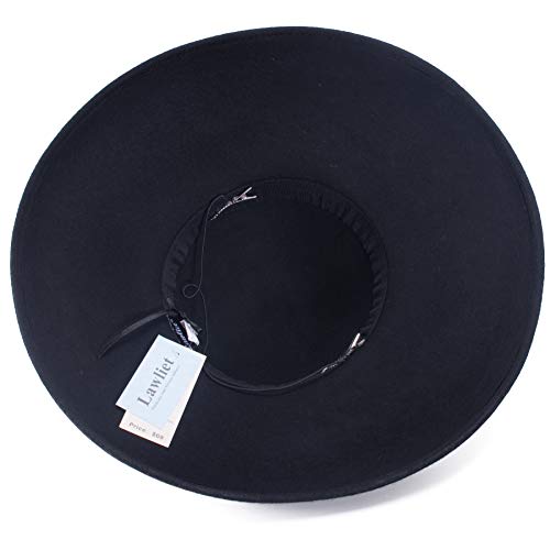 Lawliet Womens Vintage Black Wool Felt Floppy Wide Brim Dress Church Bridal Hat A508
