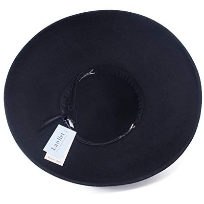 Lawliet Womens Vintage Black Wool Felt Floppy Wide Brim Dress Church Bridal Hat A508