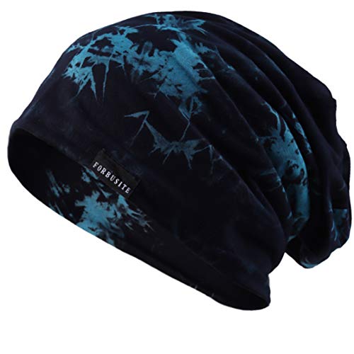 Mens Slouchy Beanie Hat Thin Baggy Summer Skull Cap - color: Blue/Claret