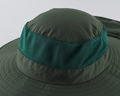 Home Prefer Outdoor UPF50+ Mesh Sun Hat Wide Brim Fishing Hat with Neck Flap Sun Hat for Men Women - color: Forest Green