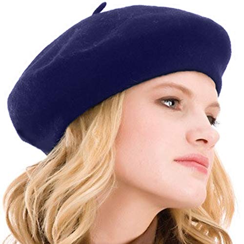 KIMMING Beret Hats for Women- Classic Wool French Beret - color: Navy Blue