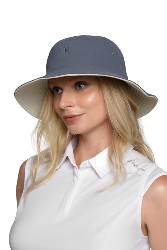 Coolibar UPF 50+ Men's Nate Chlorine Resistant Bucket Hat - Sun Protective - color: Stone/Carbon, size: Large-X-Large