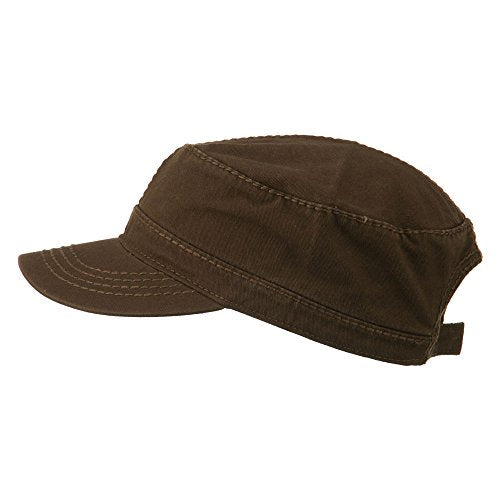 Garment Washed Heavy Stitching Army Cap - Dk Brown OSFM
