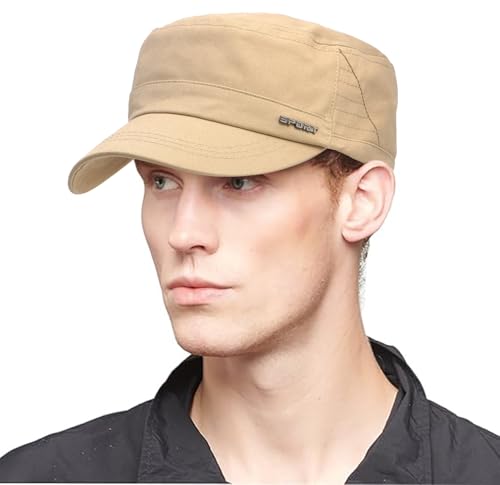 Unisex Cadet Army Cap Military Flat Top Hat for Men Women - color: Beige