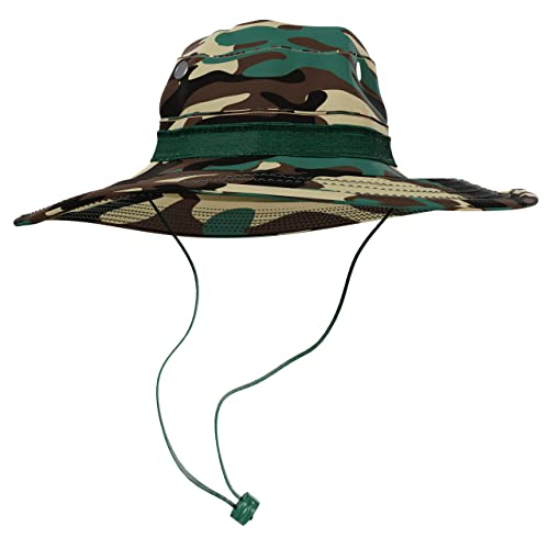 BaHoki Essentials Military Style Bucket Hat - Camo Outdoor Hat with Adjustable Strap - Wide Brim Safari Hat - style: Woodland