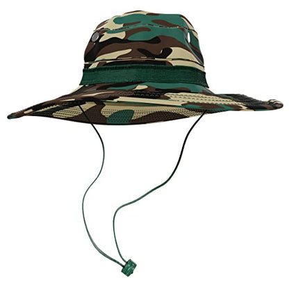 BaHoki Essentials Military Style Bucket Hat - Camo Outdoor Hat with Adjustable Strap - Wide Brim Safari Hat - style: Woodland