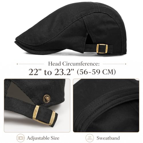 Initlove Mens Newsboy Cap Cotton Ivy Hat Beret Hats for Driving - color: B Black