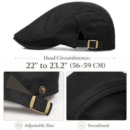 Initlove Mens Newsboy Cap Cotton Ivy Hat Beret Hats for Driving - color: B Black