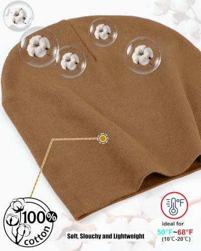 ROYBENS Thin 100% Cotton Beanie for Men Women Lightweight Slouchy Chemo Hat - color: 1pcs-brown