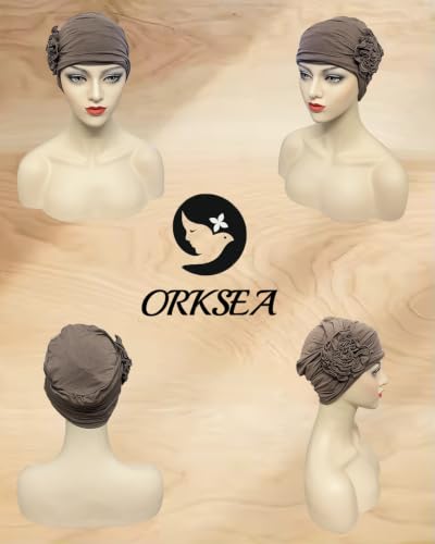 Chemo Headwear for Women Flower Beanies Turbans Hats Head Coverings - color: Khaki