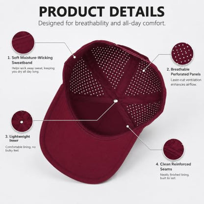 Quick Dry Baseball Cap Waterproof Snapback Trucker Golf Hat for Men Women - color: Red