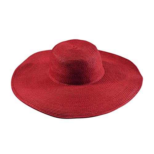 Big Beach Hats for Women Foldable Summer Wide Brim Packable Oversized Sun Hat Lady Girl Travel Straw Cap - color: Red