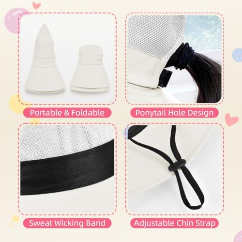 ZOORON Kids Girls Ponytail Sun Hat UPF 50+ Breathable Mesh Water-Resistant - color: Solid Beige