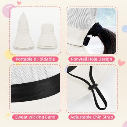 ZOORON Kids Girls Ponytail Sun Hat UPF 50+ Breathable Mesh Water-Resistant - color: Solid Beige