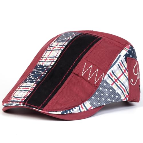 Classic Flat Cap for Men, Adjustable Cotton Newsboy Cap - color: Winered 3