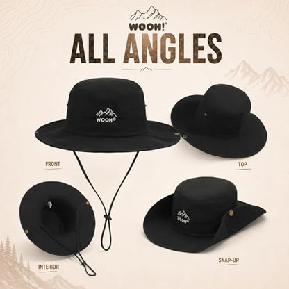 WOOH Sun Hats for Women,UPF80+ Wide Brim Foldable Bucket Hat with Adjustable Chin Strap,Summer Hat for Beach Hiking Gardening - color: Black