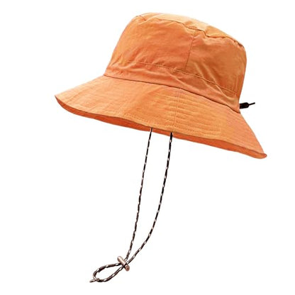 woogwin Waterproof Bucket Rain Hat with Chin Strap Quick Dry Packable Boonie Sun Hat Safari Hat UV Protection - color: Orange