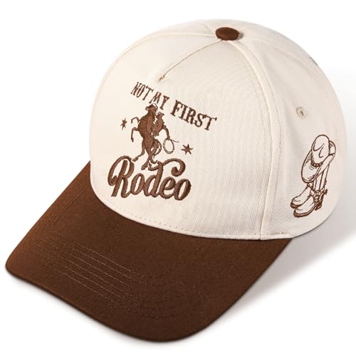 JaGely Two Tone Western Cowboy/Cowgirl Trucker Hat for Women Men Gift Vintage Embroidered Country Baseball Cap - color: Brown, style: Not My First Rodeo