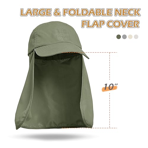Solaris Mens Sun Hat Neck Flap 2 in 1 Foldable Waterproof UPF 50+ Baseball Cap Fishing Hiking Outdoor - color: #5 Green