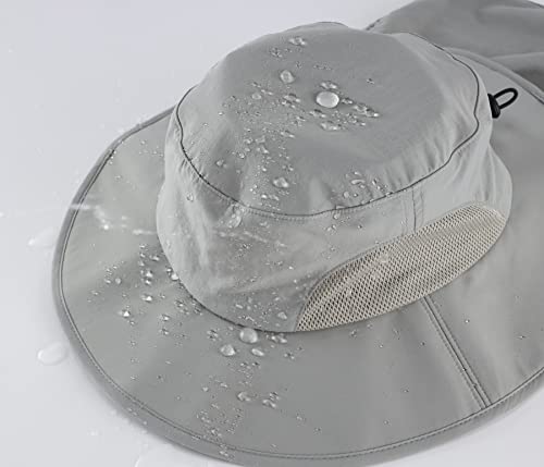 Home Prefer Outdoor UPF50+ Mens Sun Hat with Neck Flap Womens UV Protection Hat Wide Brim Safari Fishing Hiking Gardening Hat - color: Light Grey