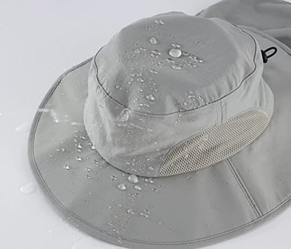 Home Prefer Outdoor UPF50+ Mens Sun Hat with Neck Flap Womens UV Protection Hat Wide Brim Safari Fishing Hiking Gardening Hat - color: Light Grey