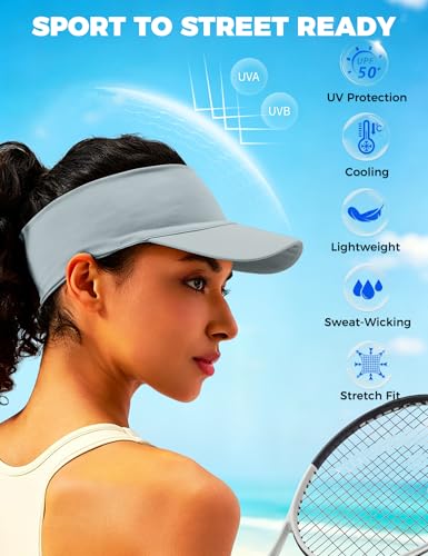 ROYBENS Cooling Visor Hat Women Men, Elastic Headband Sun Visor Golf Cap - color: Light Gray
