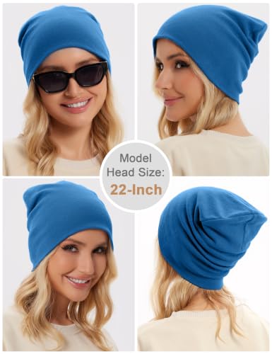 100% Cotton Thin Beanie Hat Women Men Soft Slouchy Chemo Skull Cap - color: 1pc Blue