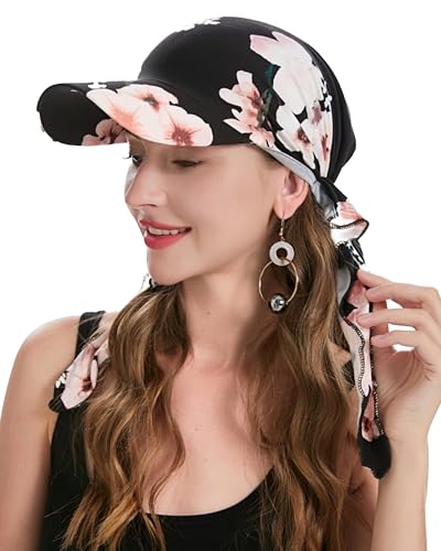 ZLYC Chemo Headwear for Women Brim Visor Head Scarf Pre Tied Headwraps Lightweight Skull Cap - color: Floral Black
