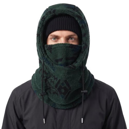 Ski Mask Balalclava Windproof Face Mask Warm Fleece Neck Cover for Cold Weather Helmet Hood for Men & Women - color: Green Print