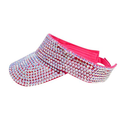 Shiny Rhinestones American Flag Sun Visor Hat Summer Outdoor Open Top Baseball Cap Adjustable Sparkly Party Headwear - color: Rose Red
