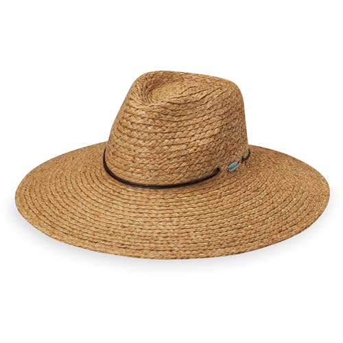 Wallaroo Women’s Nosara Fedora – UPF 50+ Sun Hat, UV Protection, Wide Brim, Adjustable Chin Strap, Natural Fiber, Medium Size - color: Camel