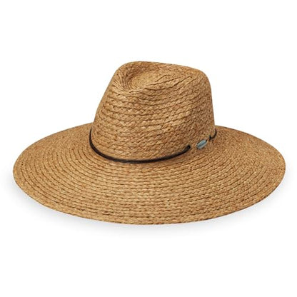 Wallaroo Women’s Nosara Fedora – UPF 50+ Sun Hat, UV Protection, Wide Brim, Adjustable Chin Strap, Natural Fiber, Medium Size - color: Camel